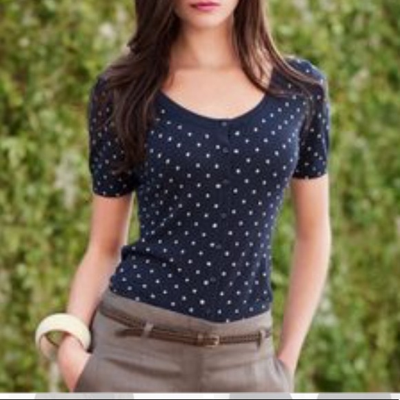 H&M Sweaters - H&M SHORT SLEEVE CARDIGAN NAVY PINK POLKA DOTS